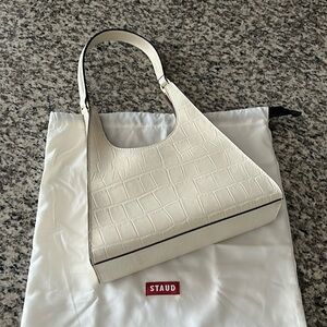 STAUD Rey Bag - cream,croc embossed leather